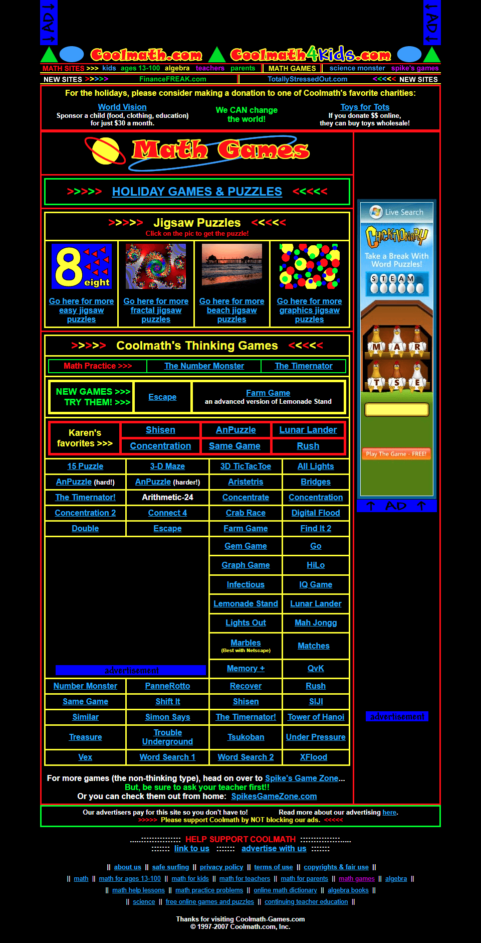 Cool Math Games website in 2007