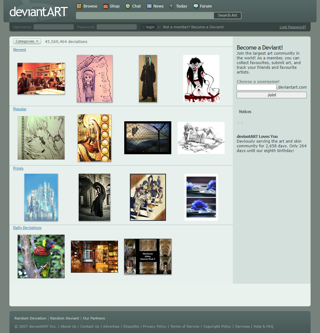DeviantArt website in 2007