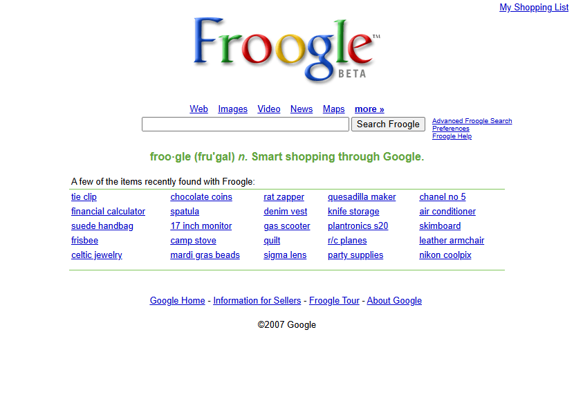 Froogle website in 2007