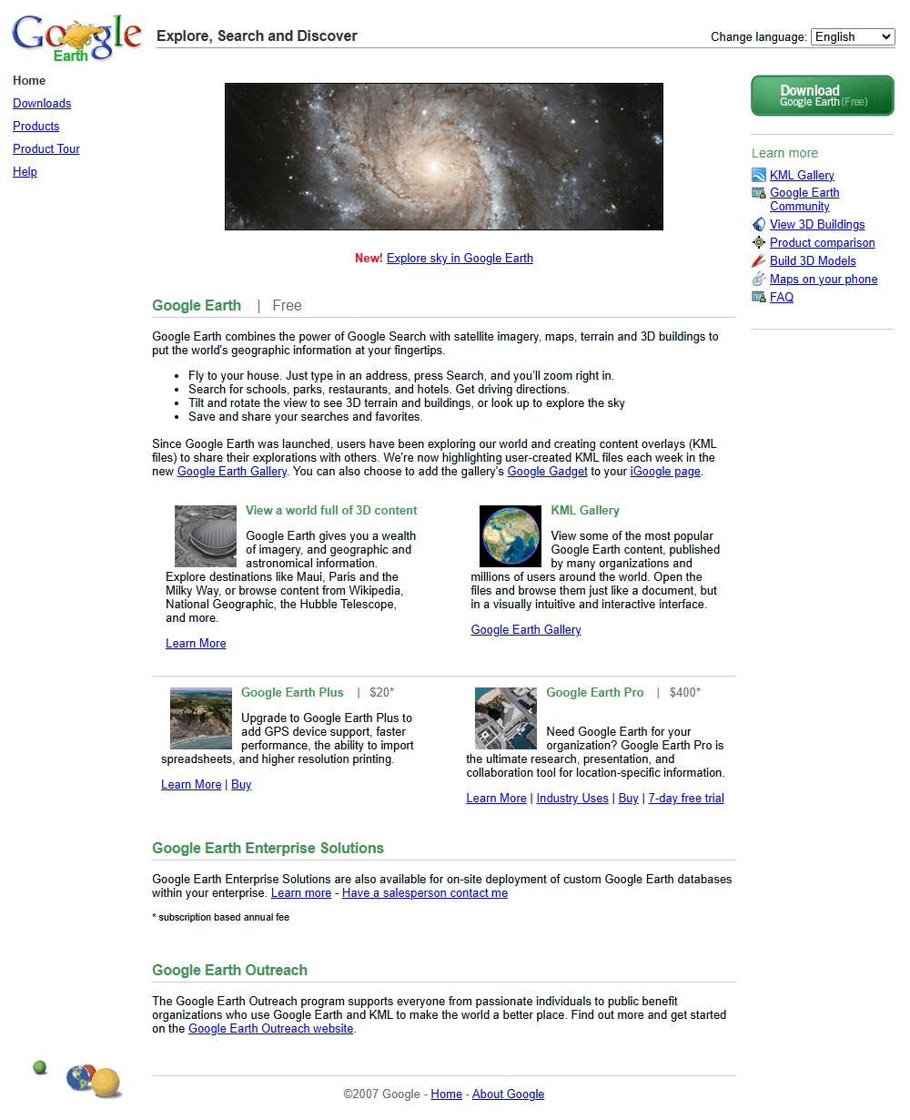 Google Earth website in 2007