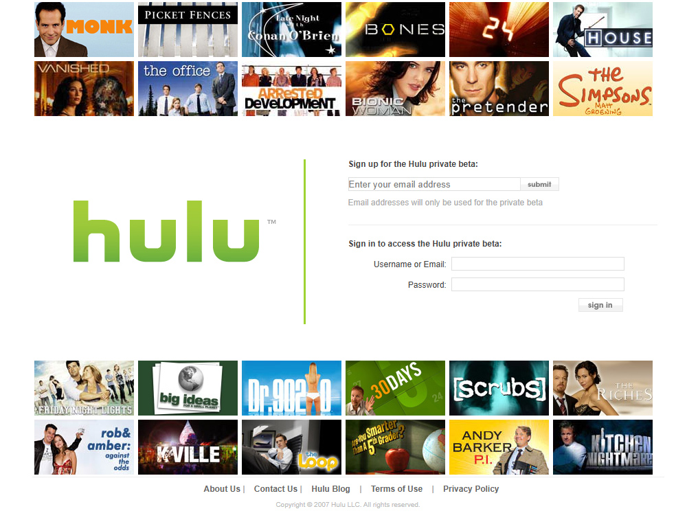Hulu website in 2007