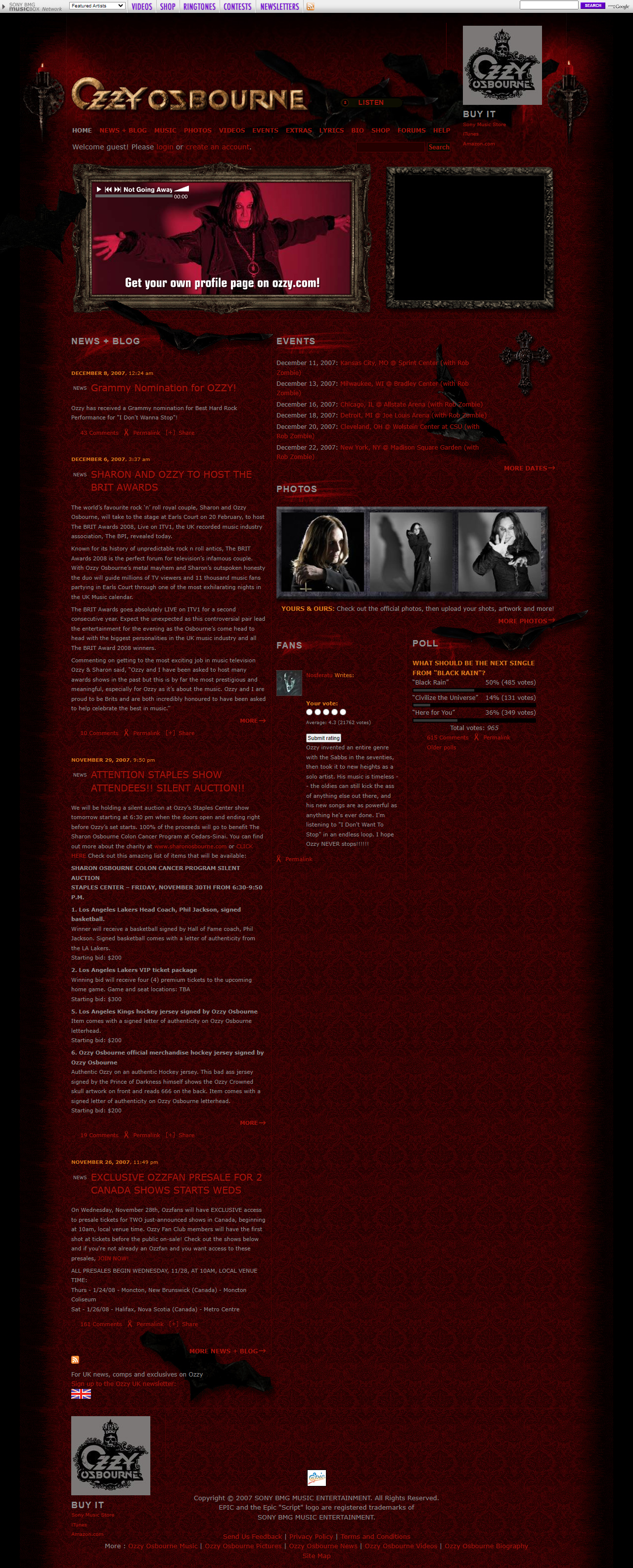 Ozzy Osbourne website in 2007