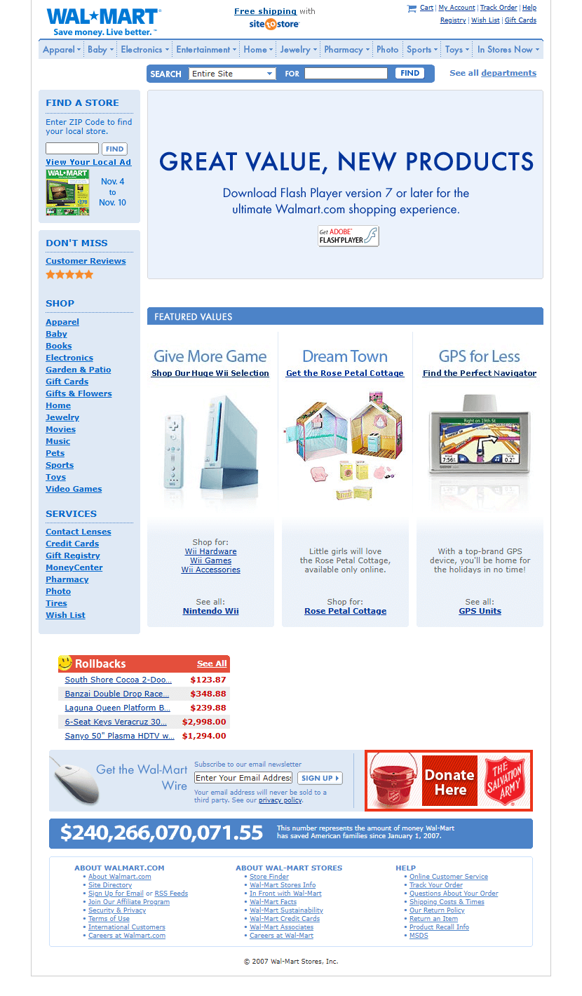 Walmart website in 2007