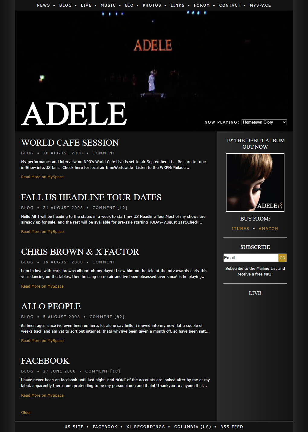 Adele website in 2008