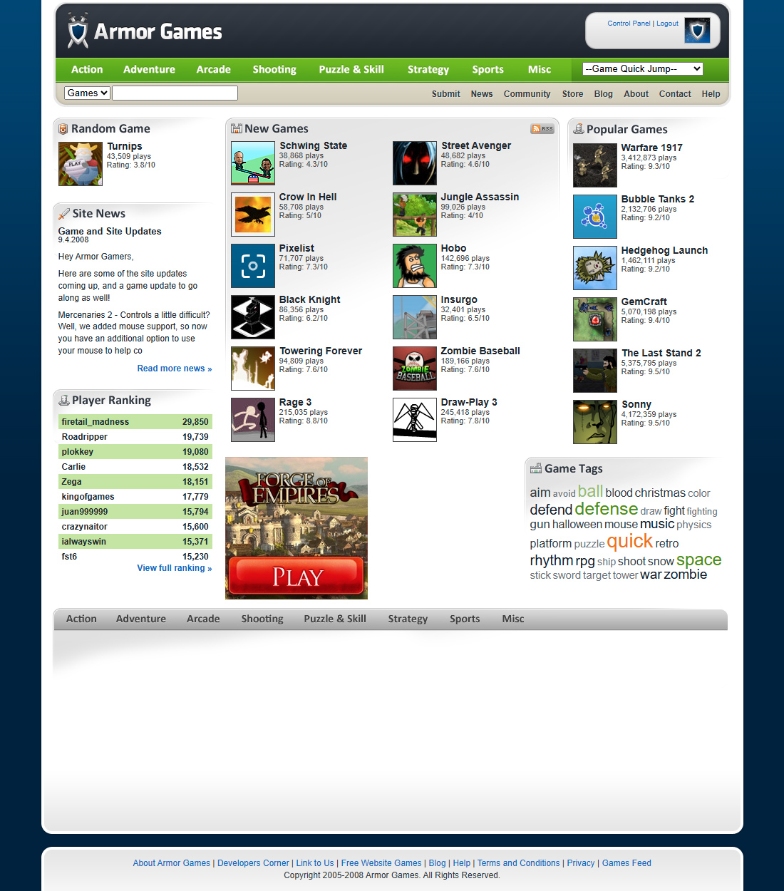 Armor Games website in 2008