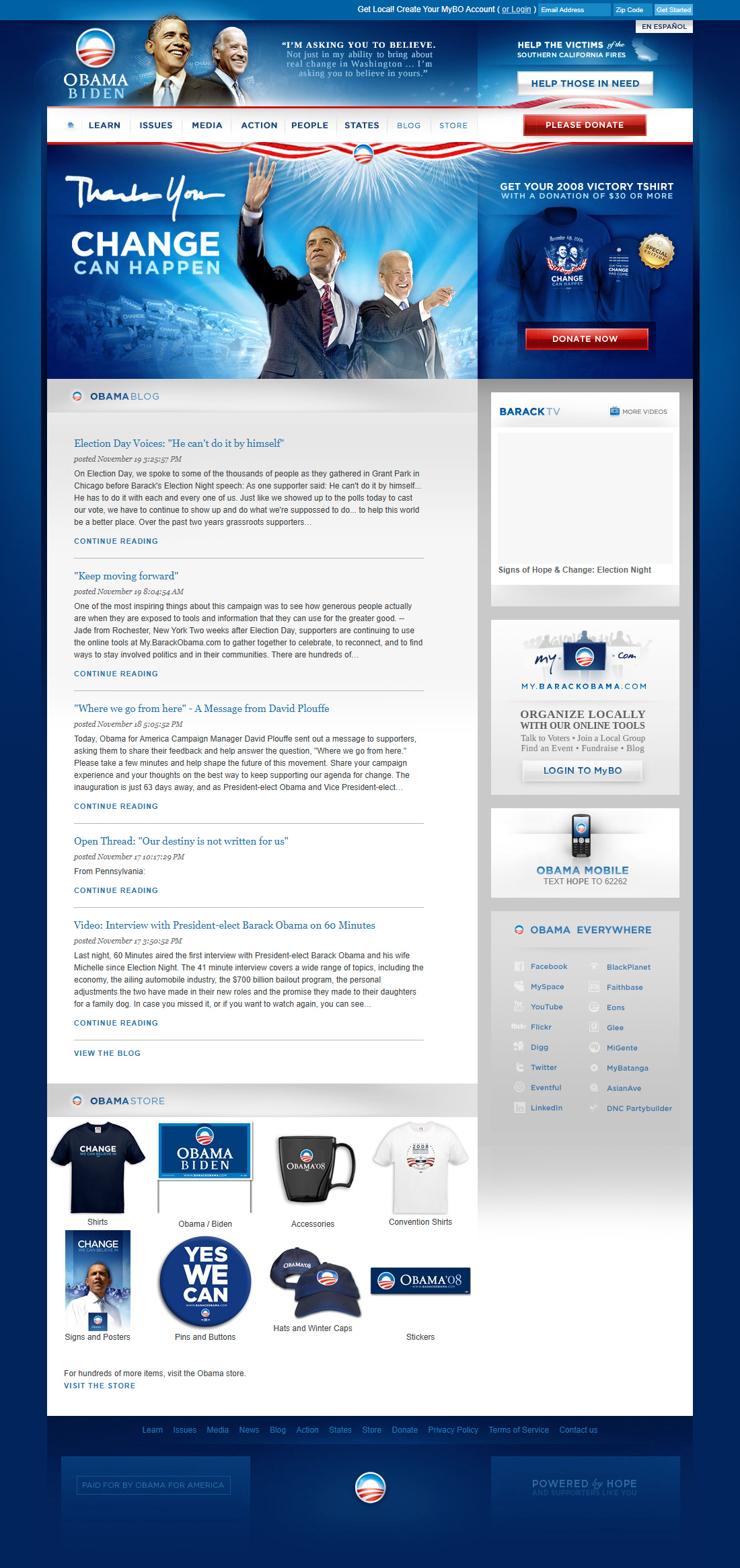 Barack Obama website in 2008