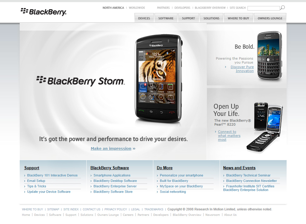 BlackBerry website in 2008