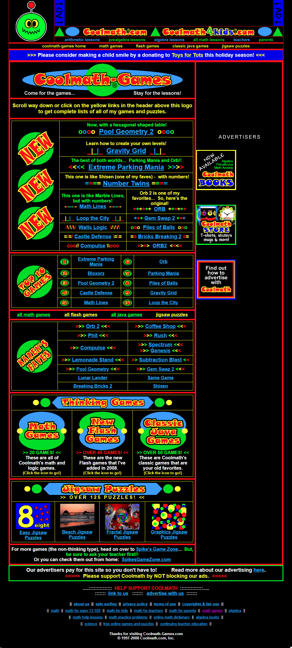 Cool Math Games website in 2008