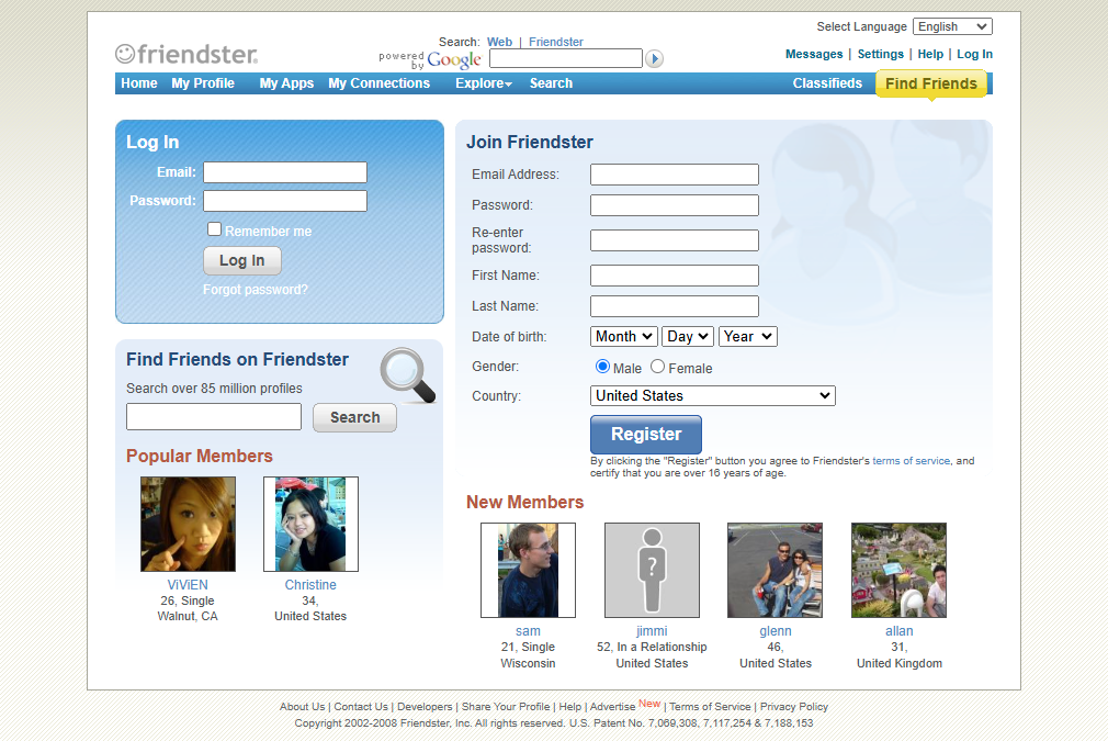 Friendster website in 2008