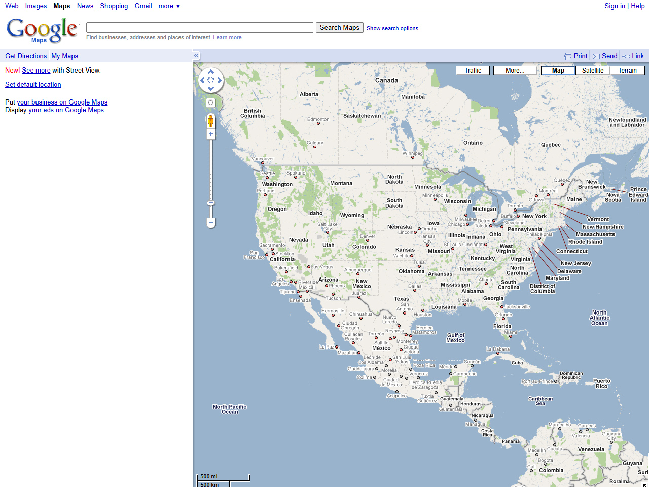 Google Maps website in 2008