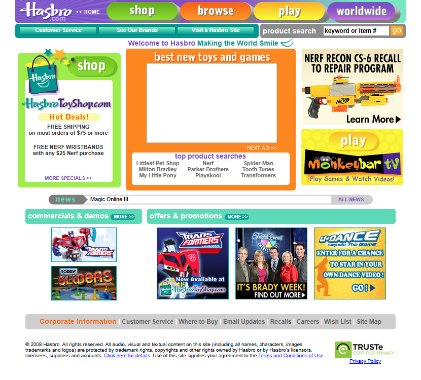 Hasbro website in 2008
