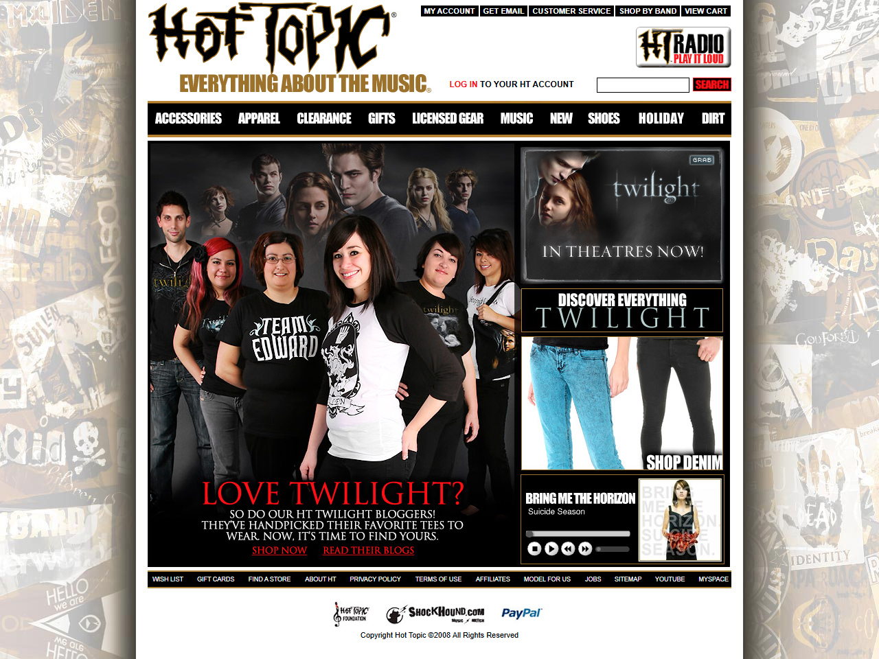 Hot Topic website in 2008