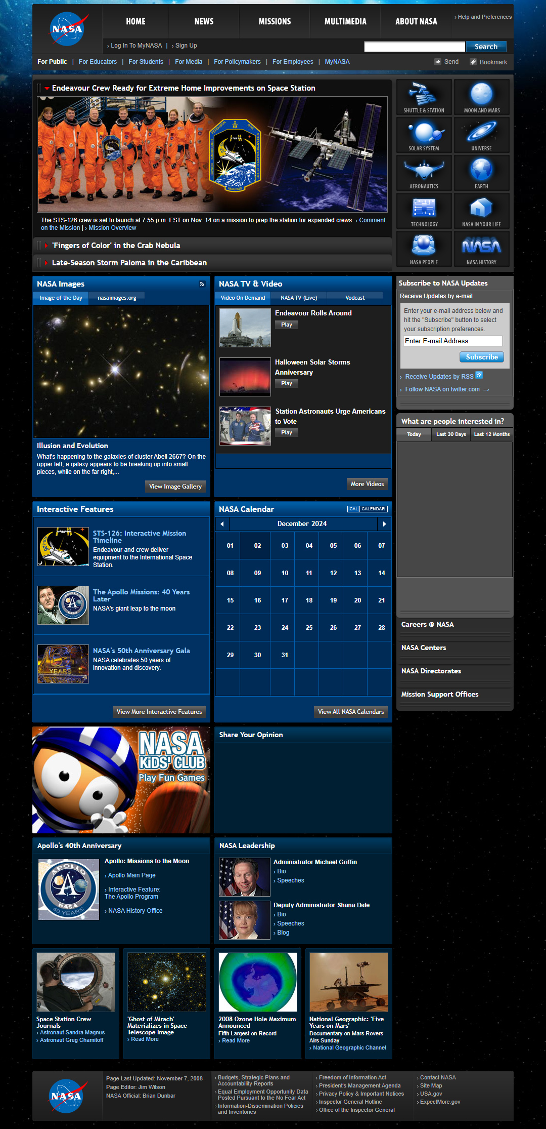 NASA website in 2008