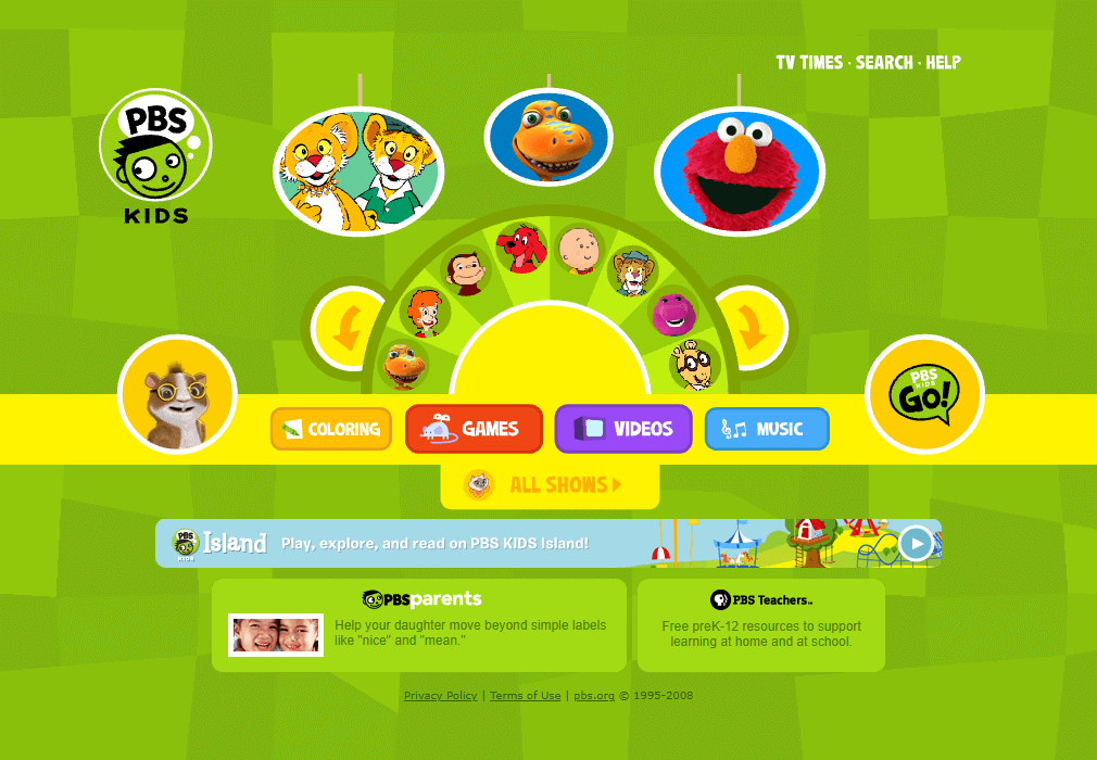 PBS Kids website in 2008
