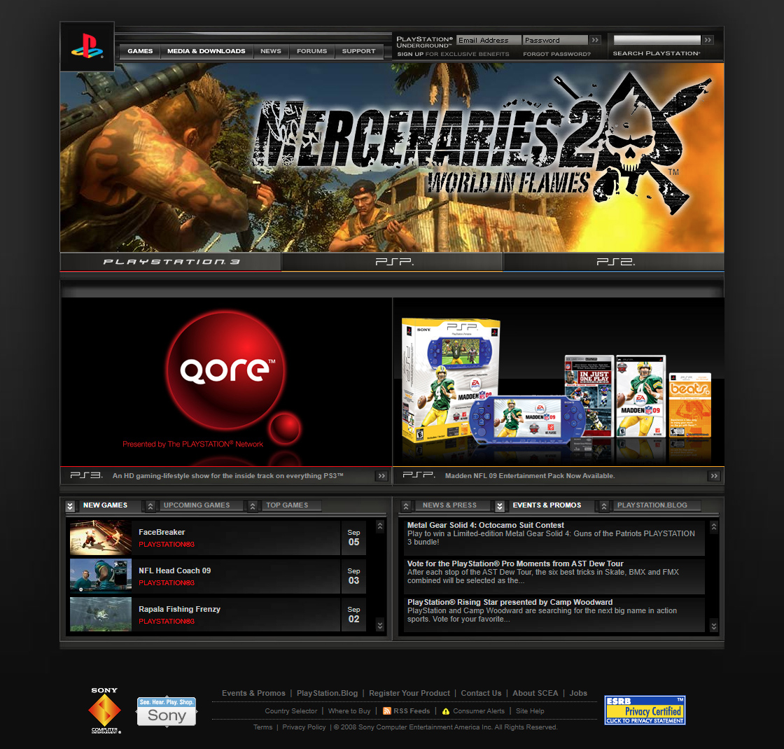 Playstation website in 2008
