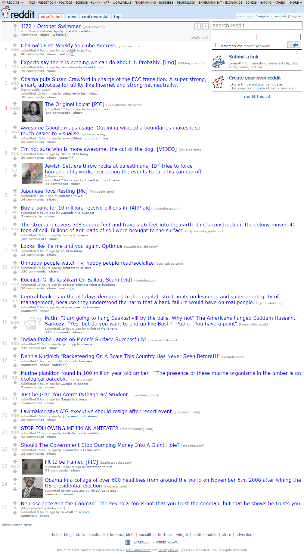 Reddit website in 2008