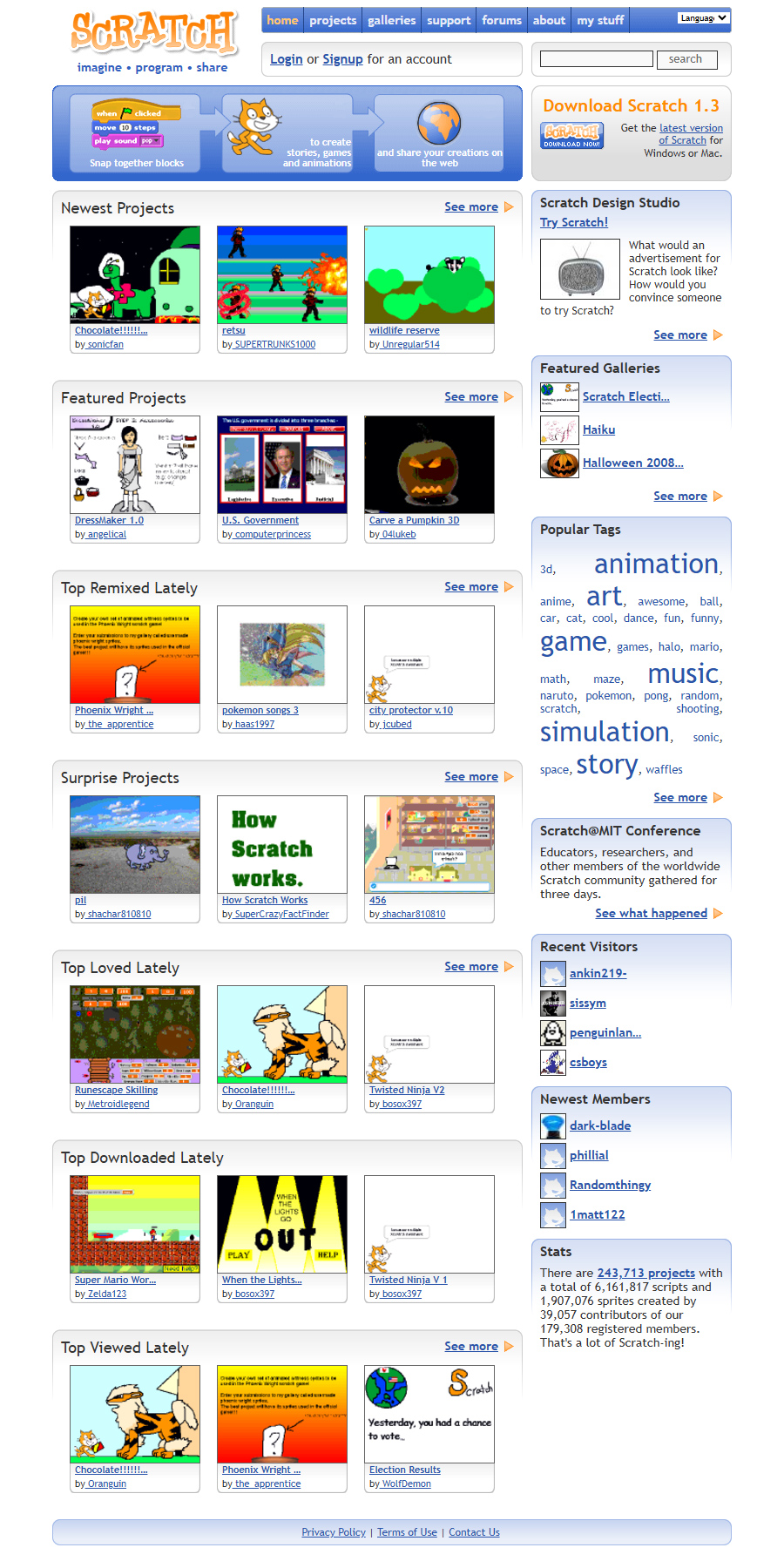 Scratch website in 2008