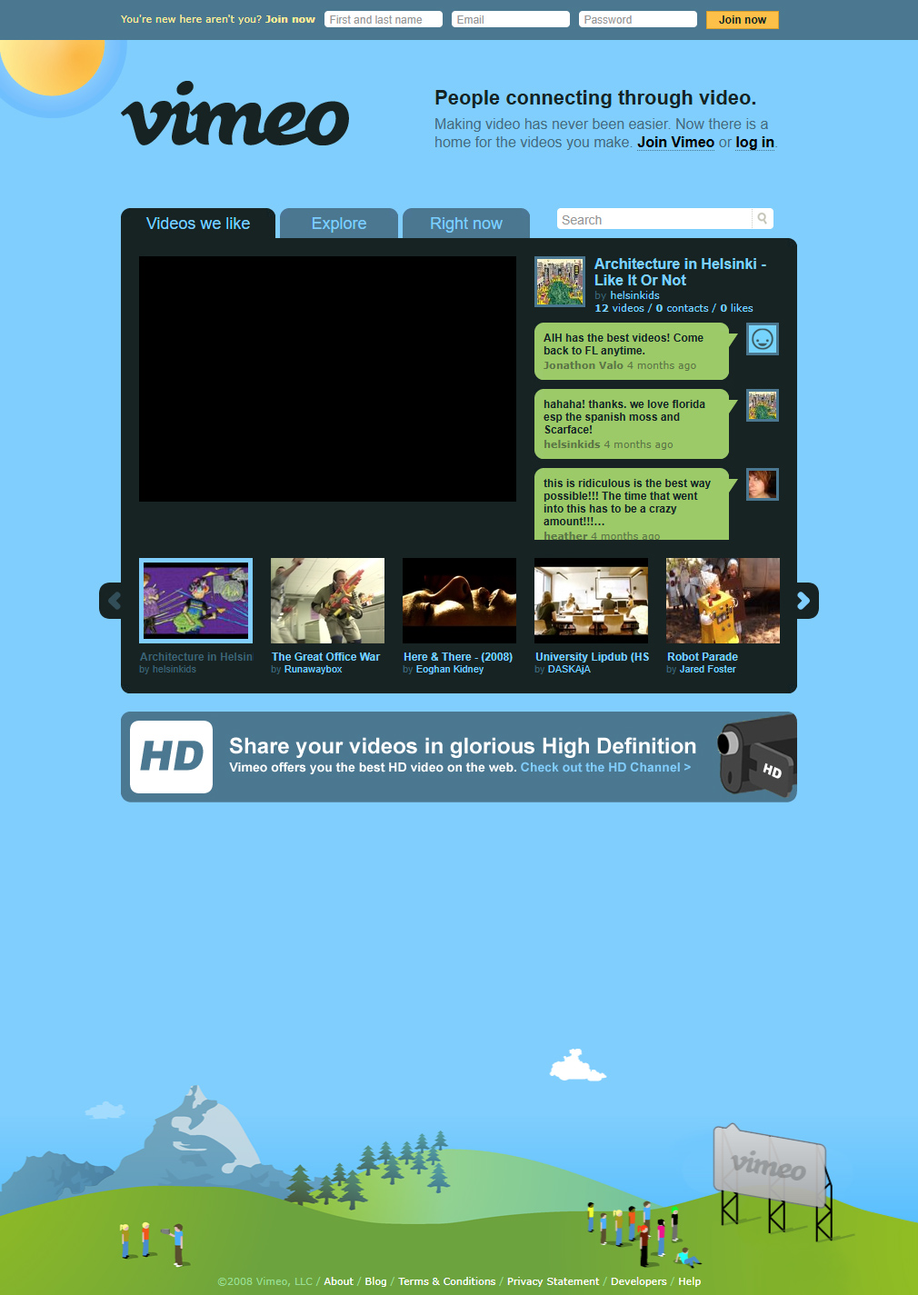 Vimeo website in 2008