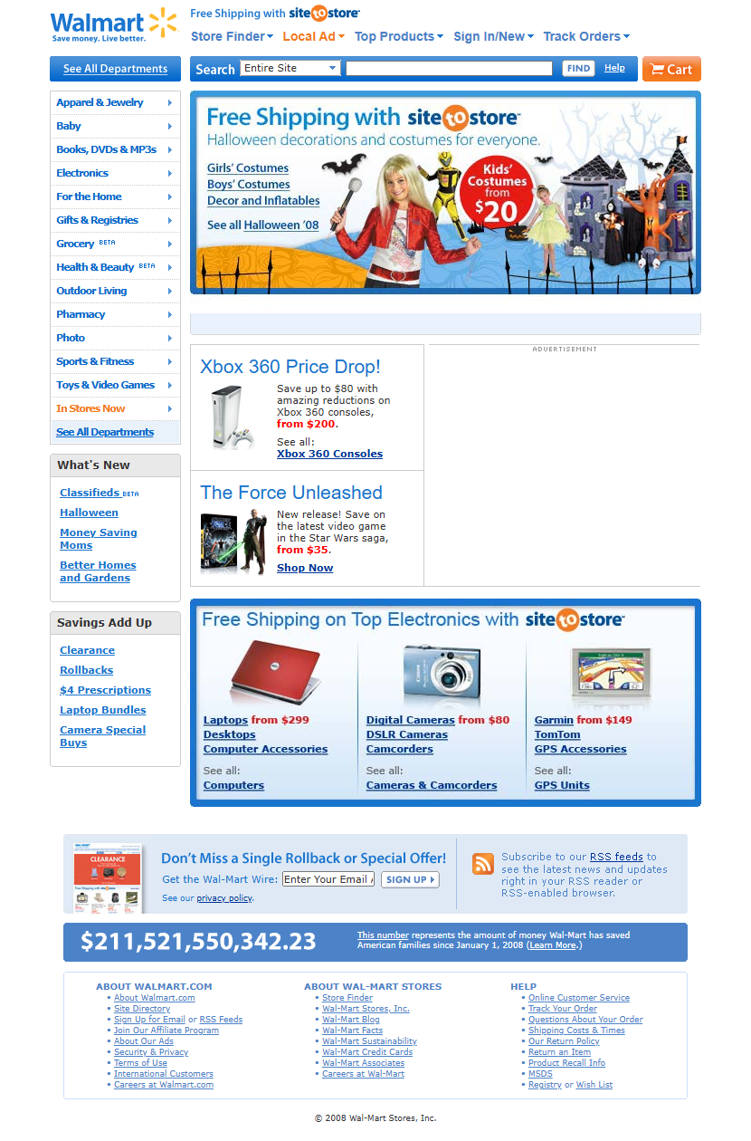 Walmart website in 2008