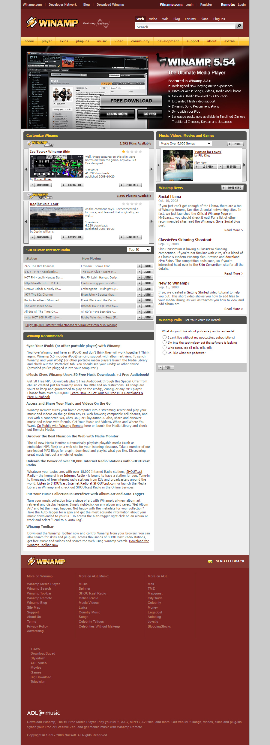 Winamp website in 2008