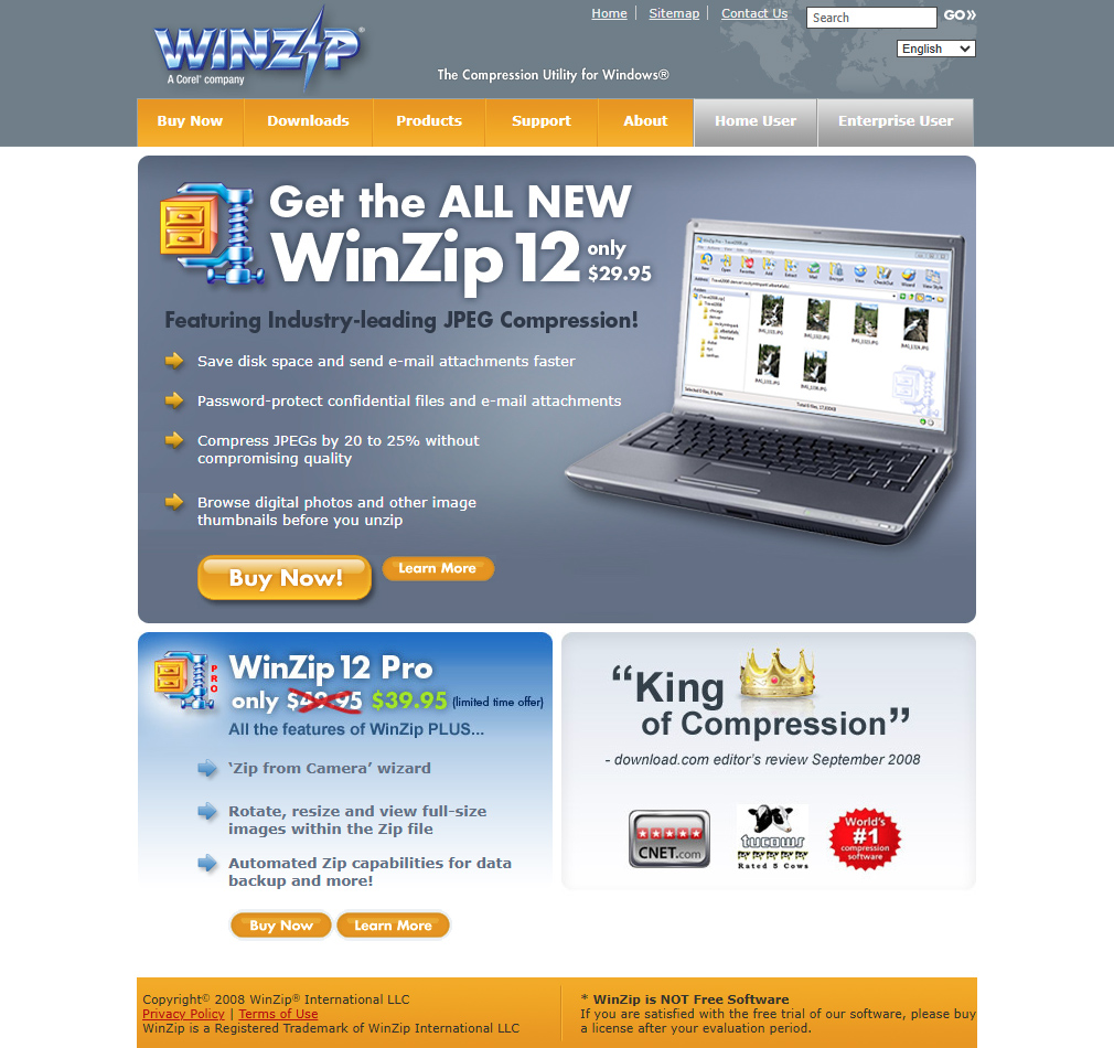 WinZip website in 2008