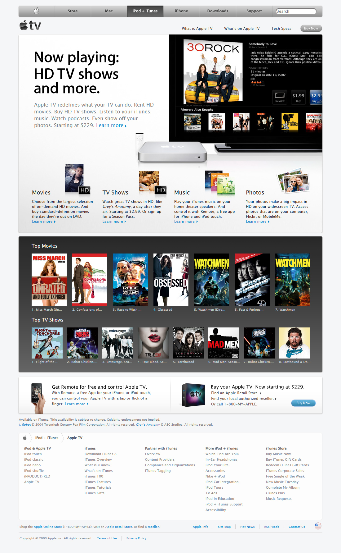 Apple TV website in 2009