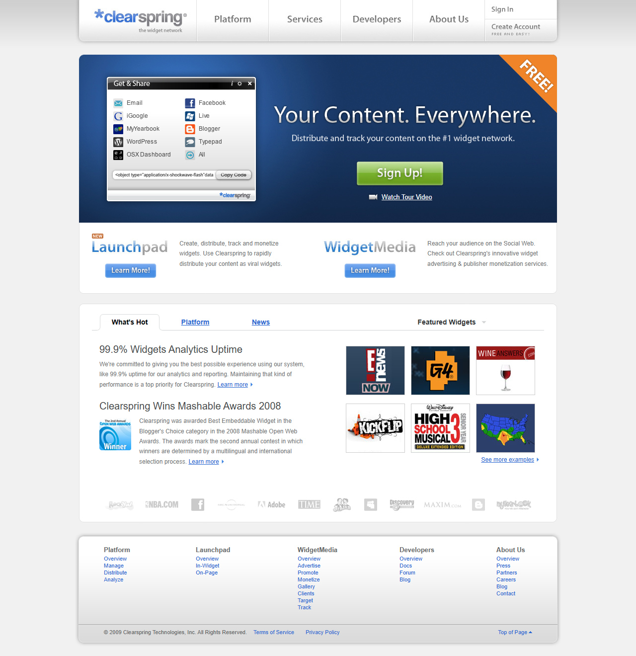 Clearspring website in 2009