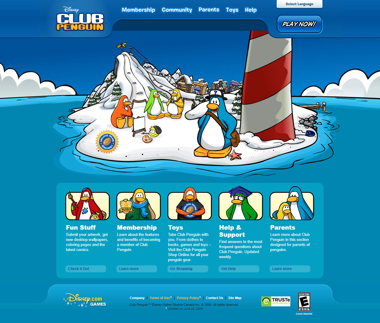 Club Penguin website in 2009