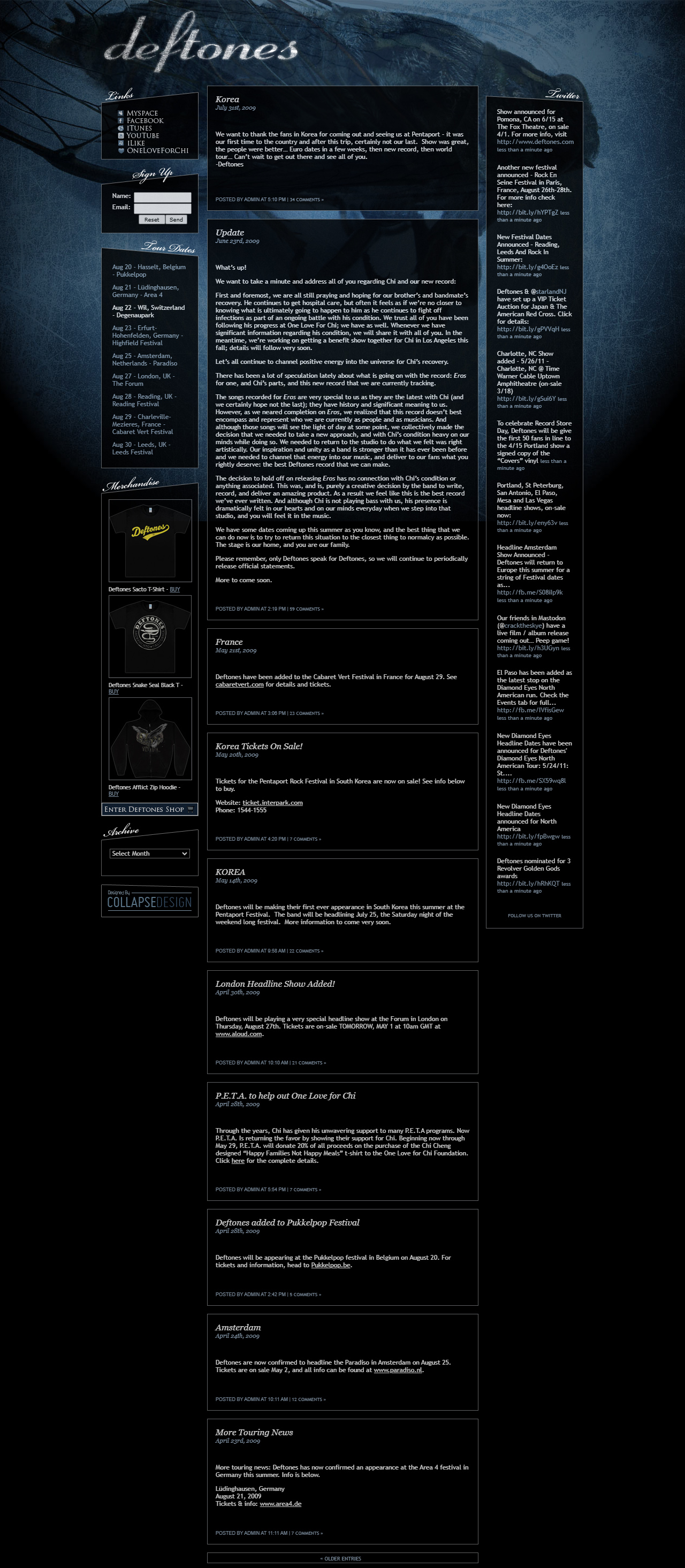 Deftones website in 2009