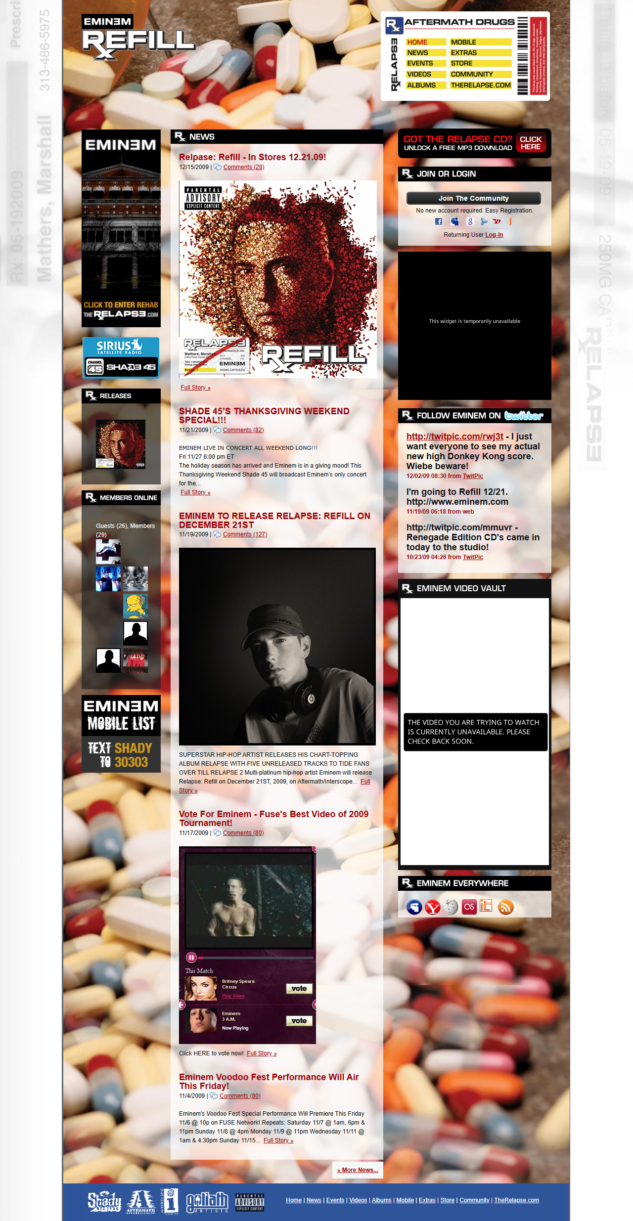 Eminem website in 2009