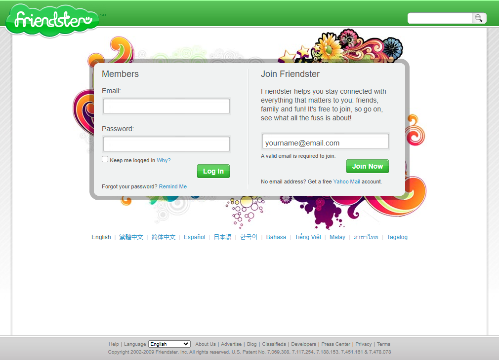 Friendster website in 2009