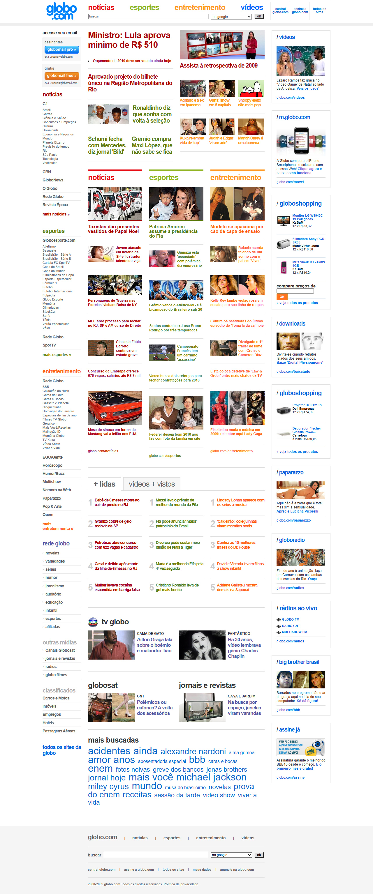 Globo.com website in 2009