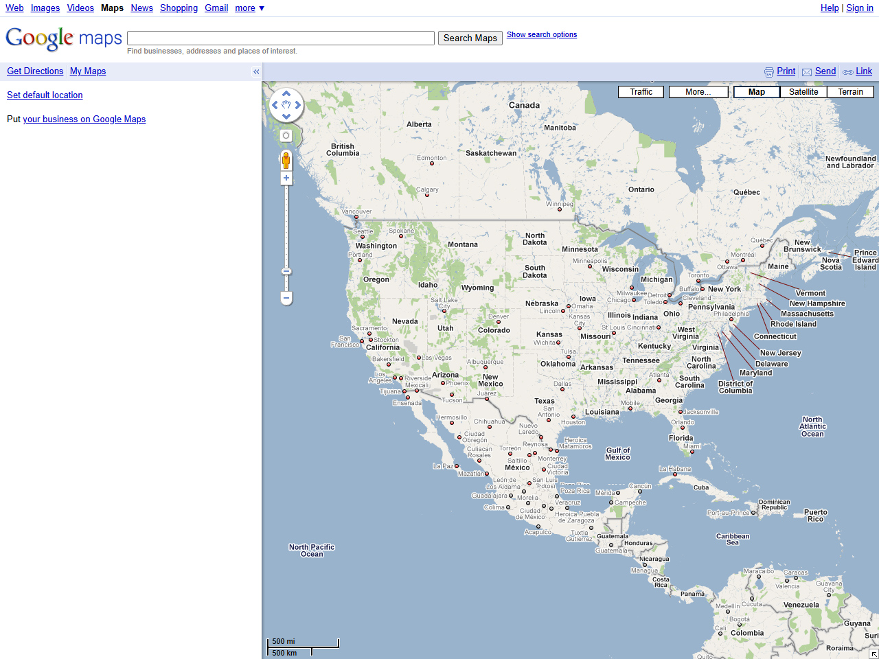 Google Maps website in 2009