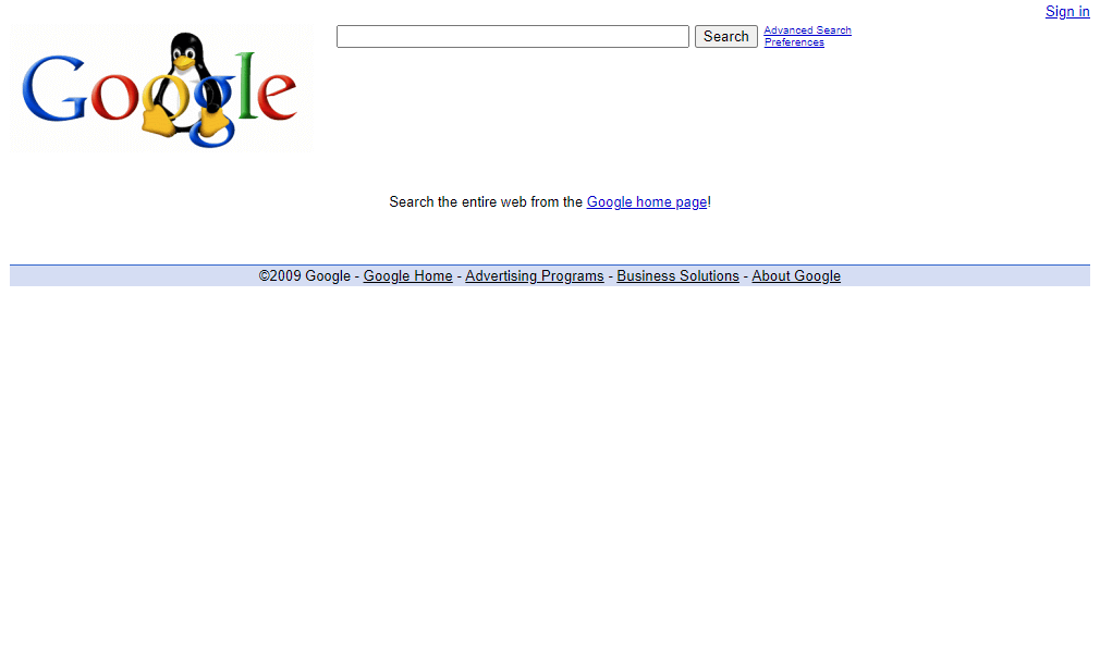 Google Search Linux in 2009