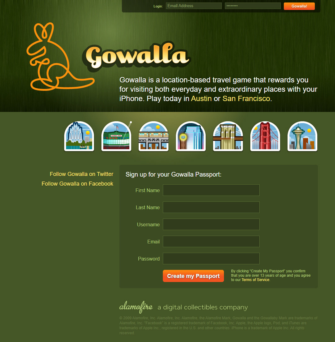 Gowalla website in 2009