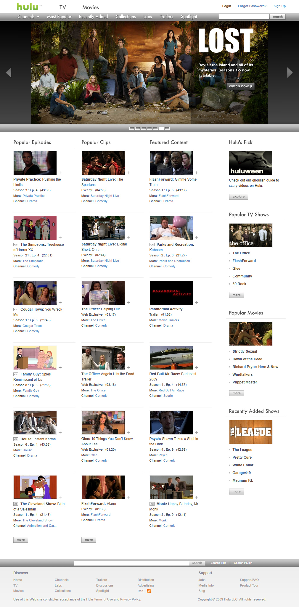 Hulu website in 2009