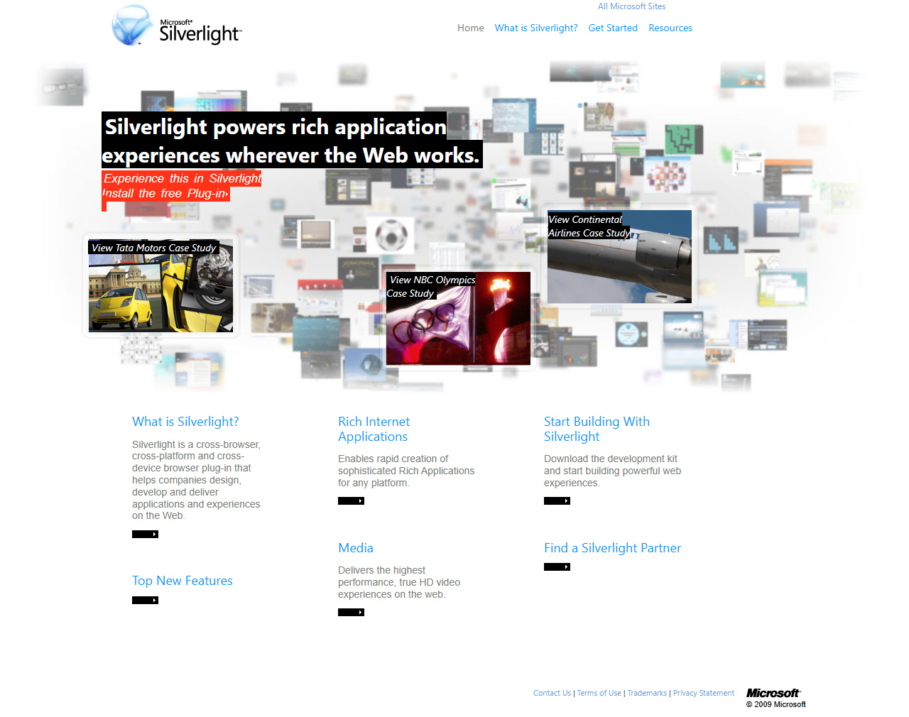 Microsoft Silverlight website in 2009