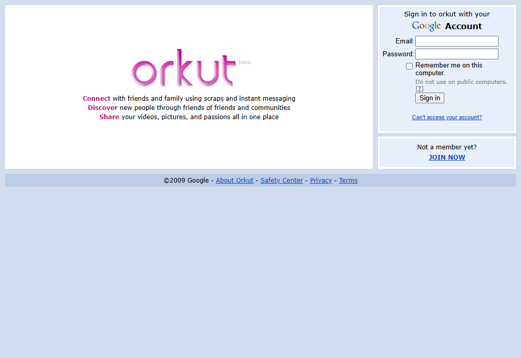 Orkut website in 2009