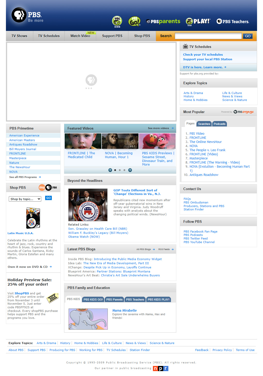 PBS website in 2009