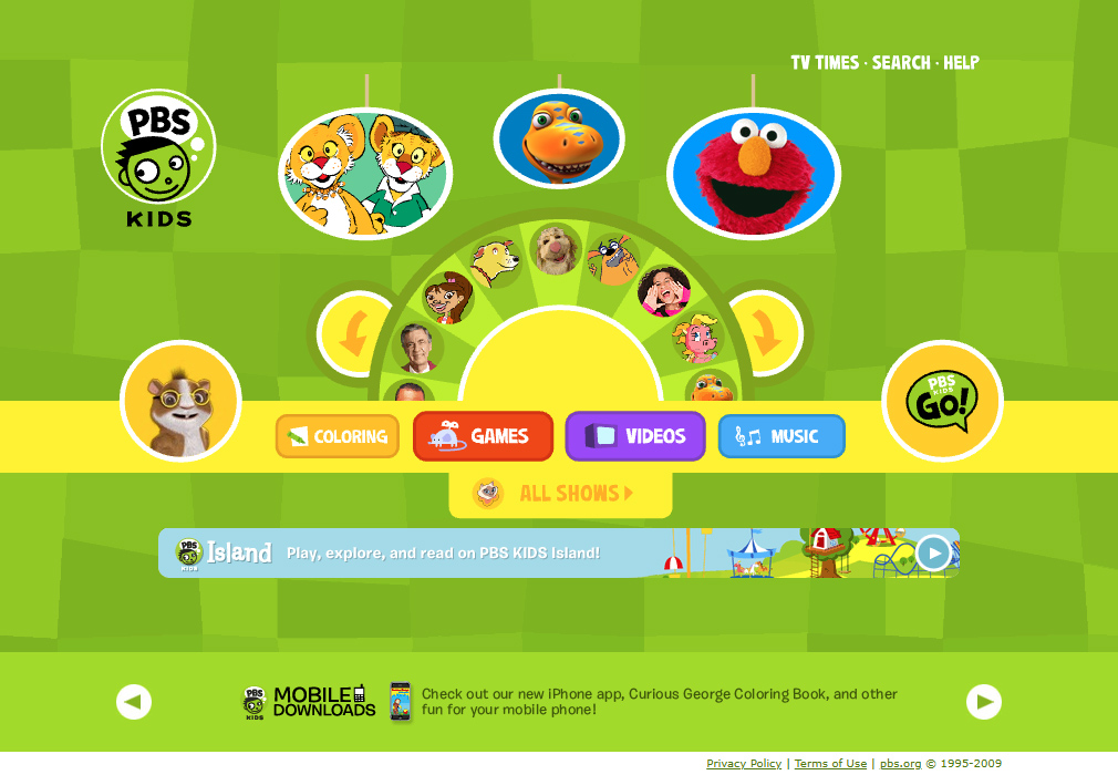 PBS Kids website in 2009