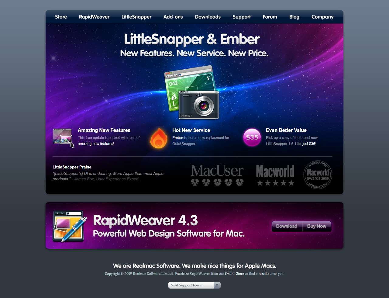 Realmac Software website in 2009