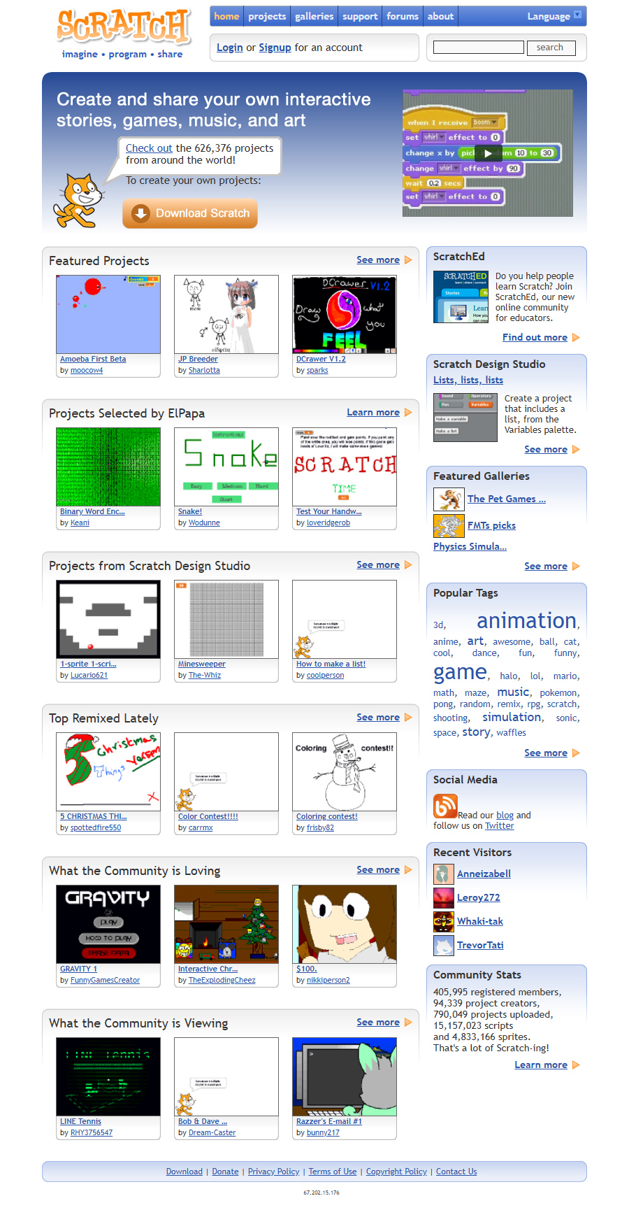 Scratch website in 2009