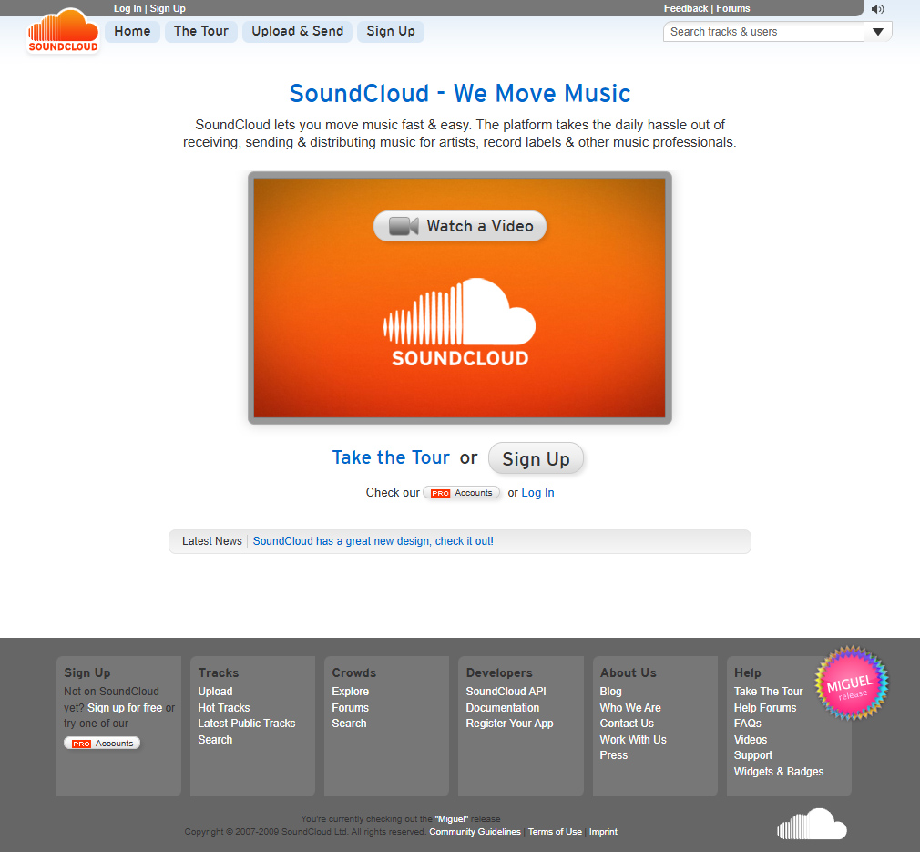 SoundCloud website in 2009