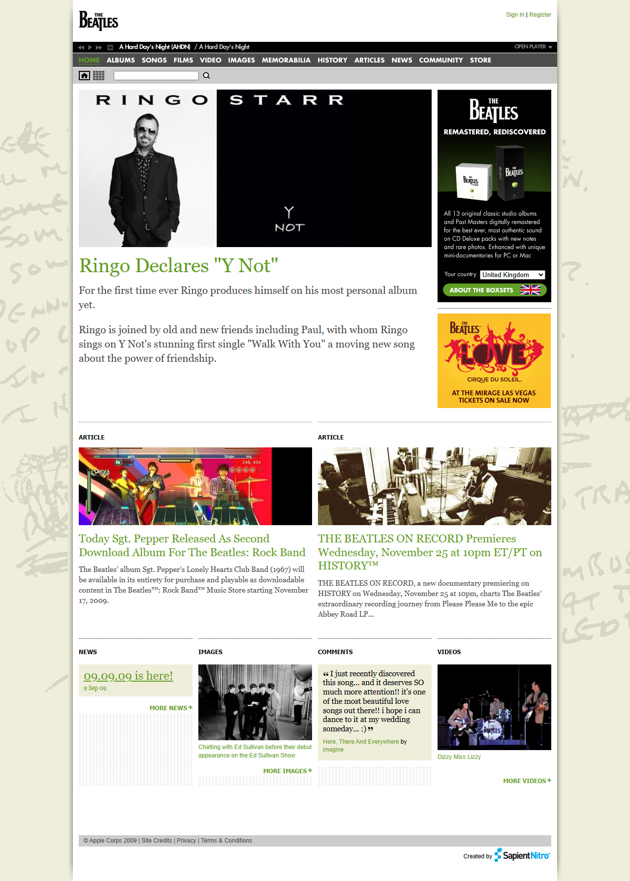 The Beatles website in 2009