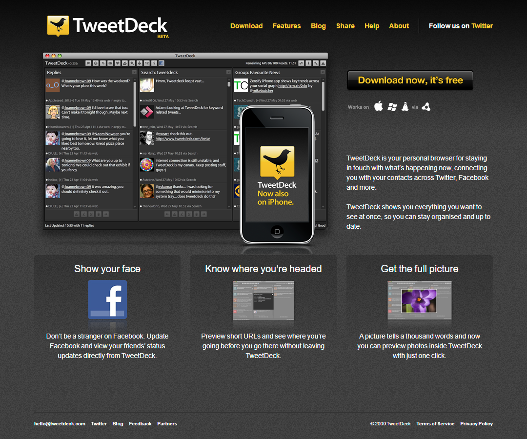 TweetDeck website in 2009