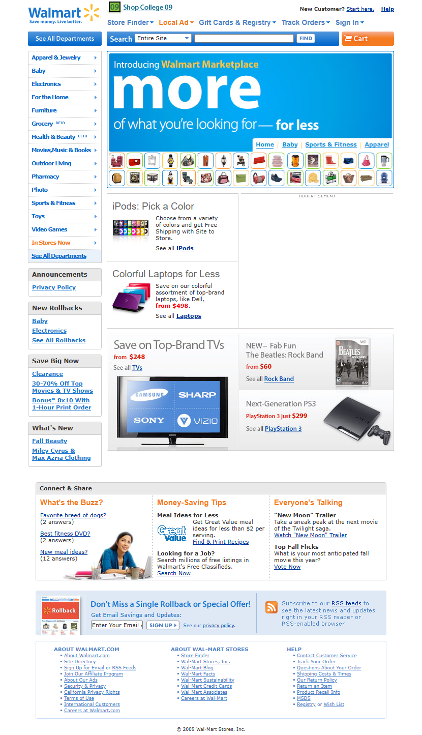 Walmart website in 2009