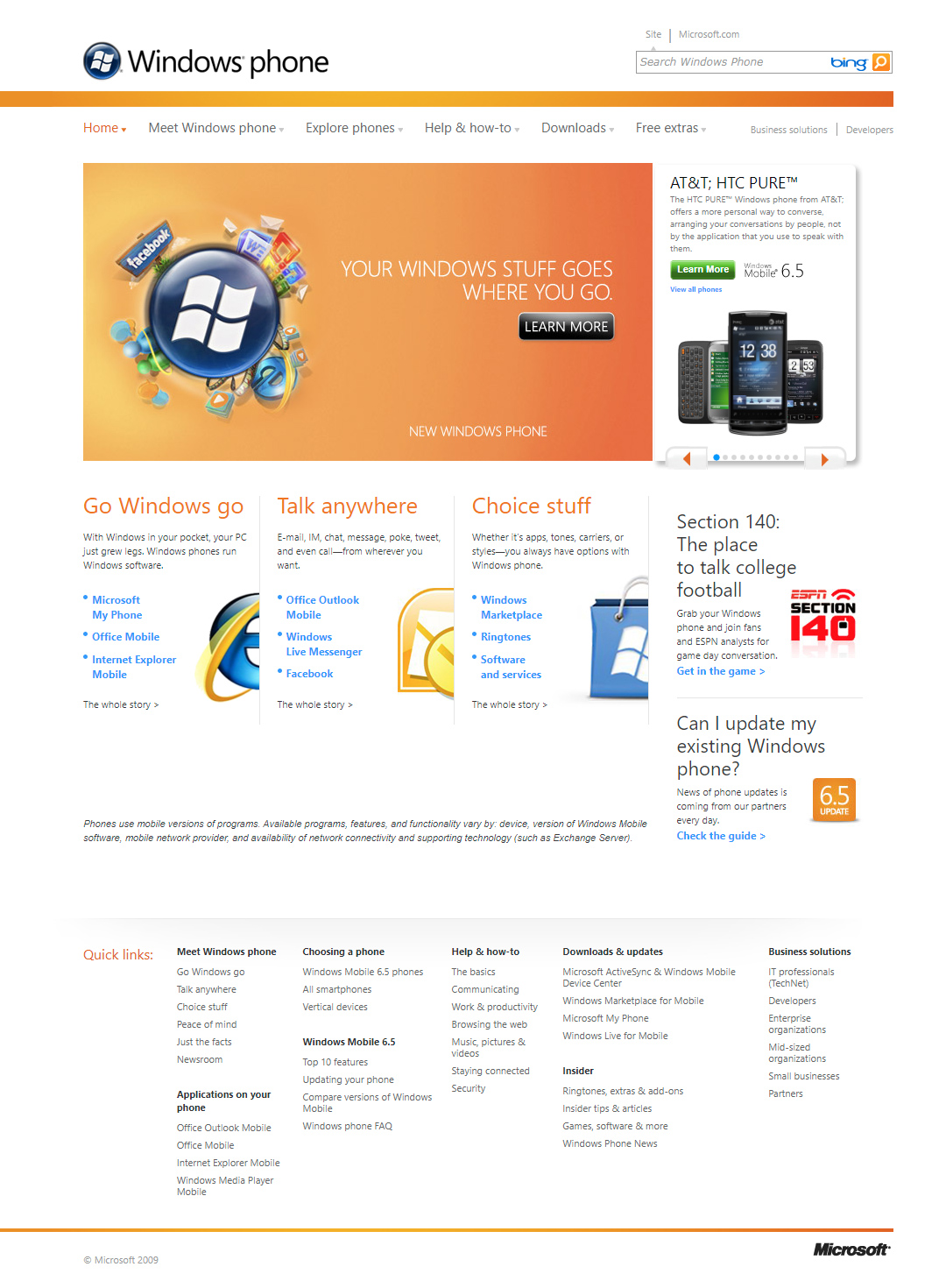 Windows Phone website in 2009