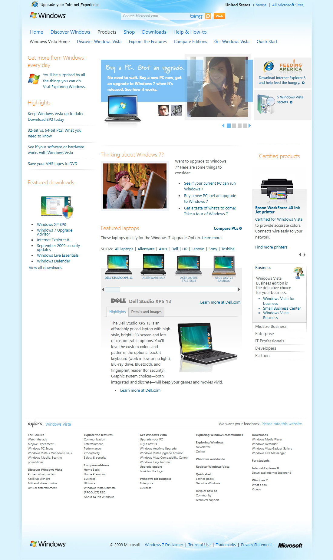Windows Vista website in 2009