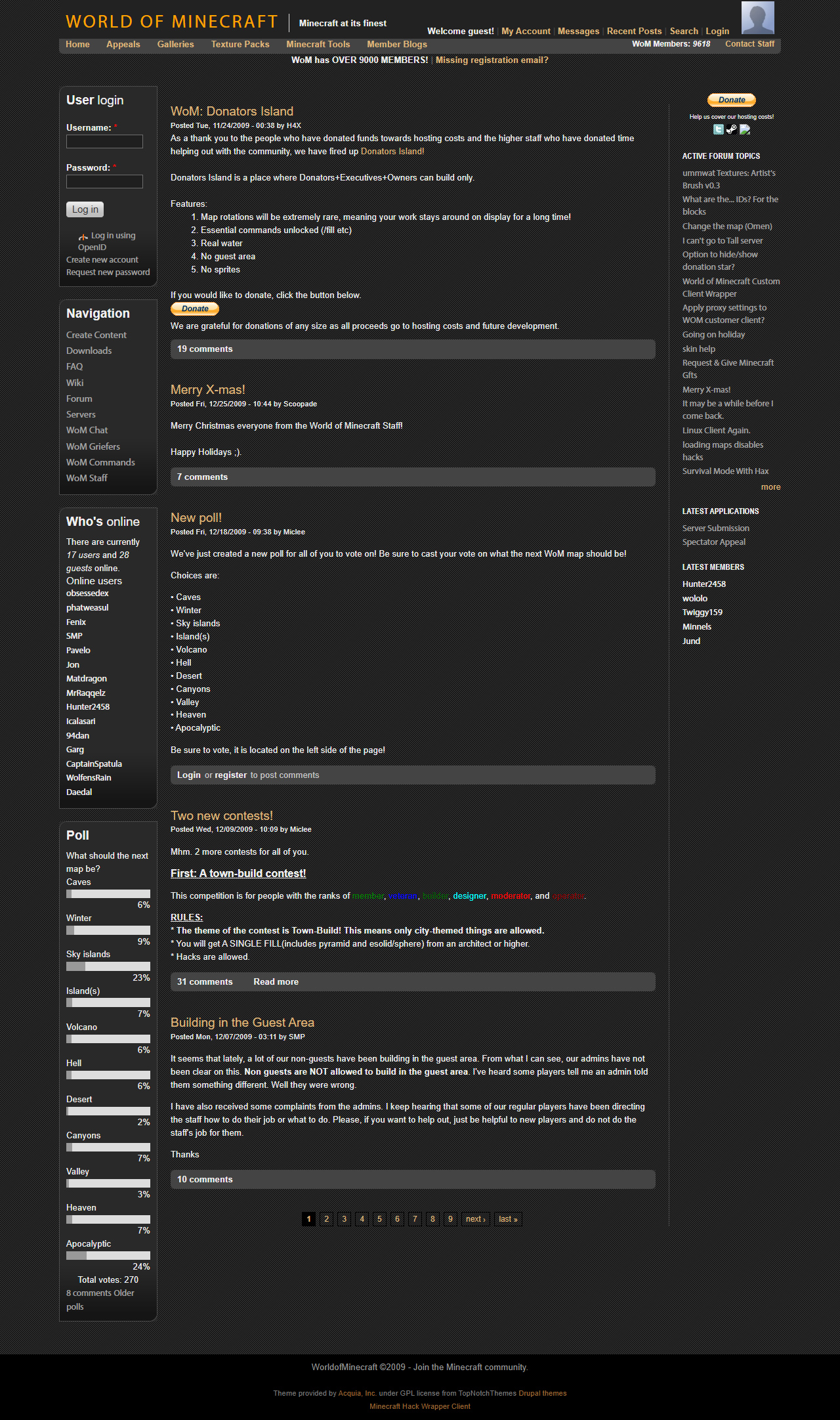 World of Minecraft website in 2009