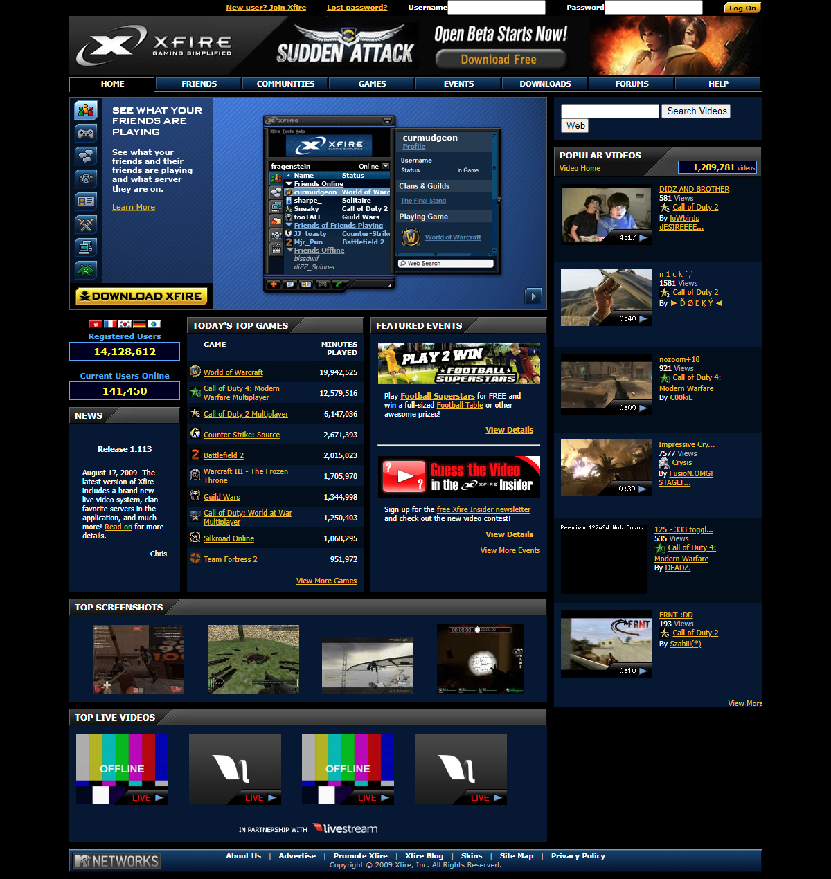 Xfire website in 2009